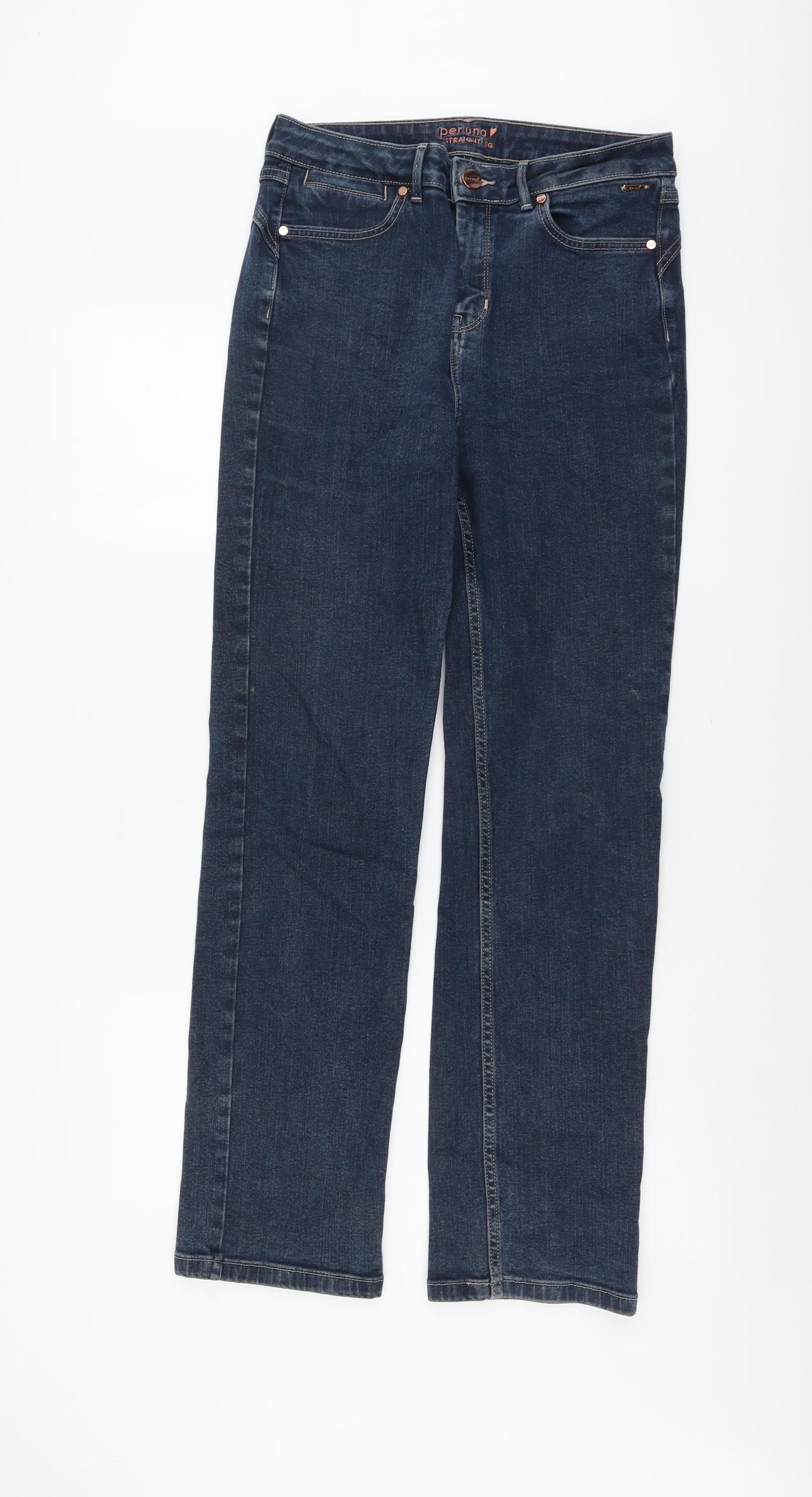 Marks and Spencer Womens Blue Cotton Straight Jeans Size 12 L30 in Regular Button
