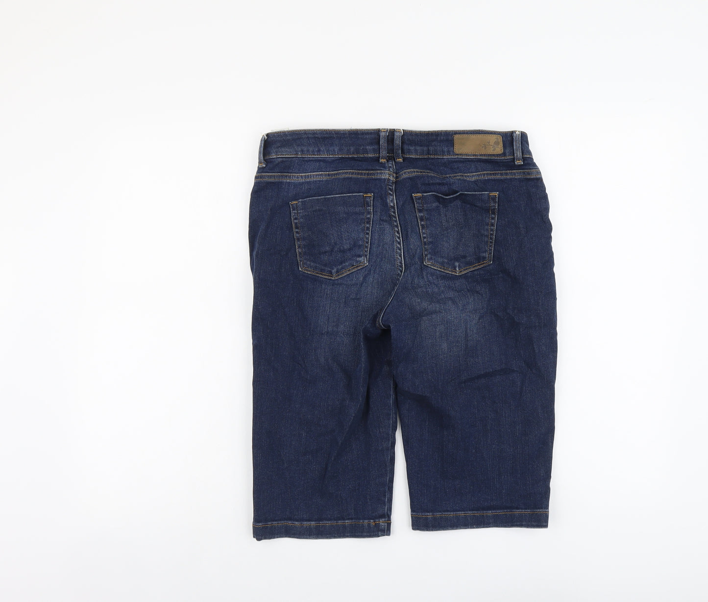 Marks and Spencer Womens Blue Cotton Boyfriend Shorts Size 10 L13 in Regular Button