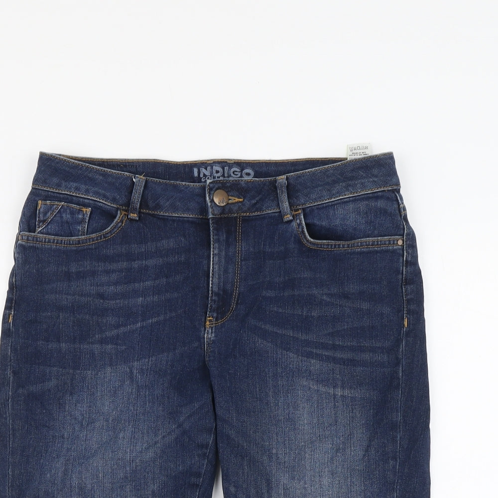 Marks and Spencer Womens Blue Cotton Boyfriend Shorts Size 10 L13 in Regular Button