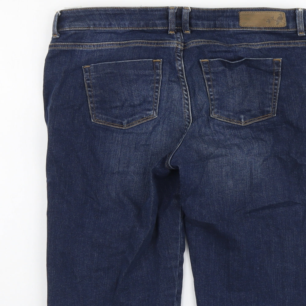 Marks and Spencer Womens Blue Cotton Boyfriend Shorts Size 10 L13 in Regular Button