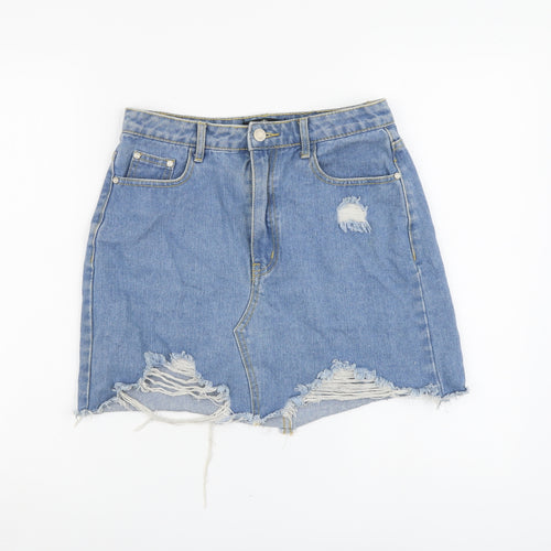 Missguided Womens Blue Cotton Mini Skirt Size 10 Button - Distressed