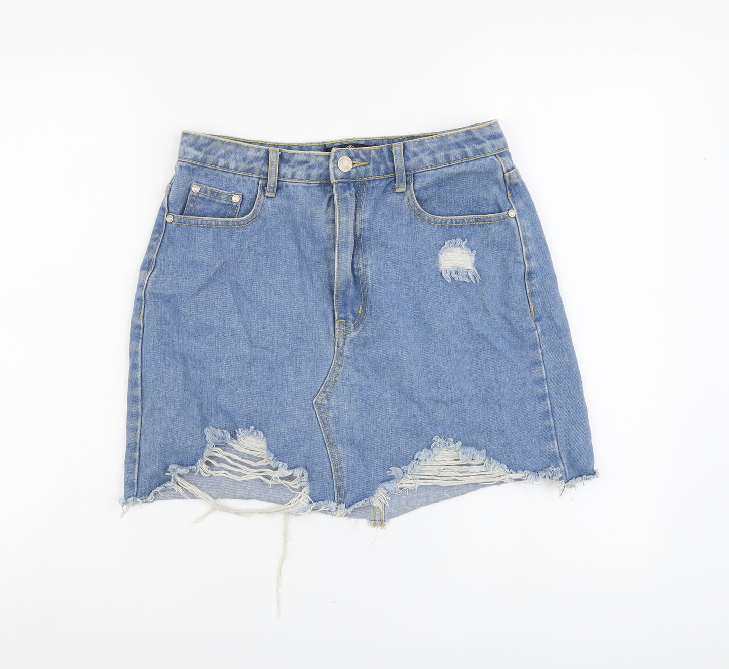 Missguided Womens Blue Cotton Mini Skirt Size 10 Button - Distressed