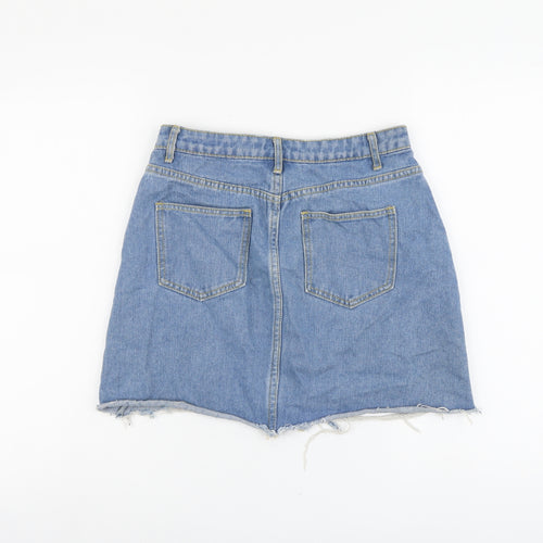 Missguided Womens Blue Cotton Mini Skirt Size 10 Button - Distressed