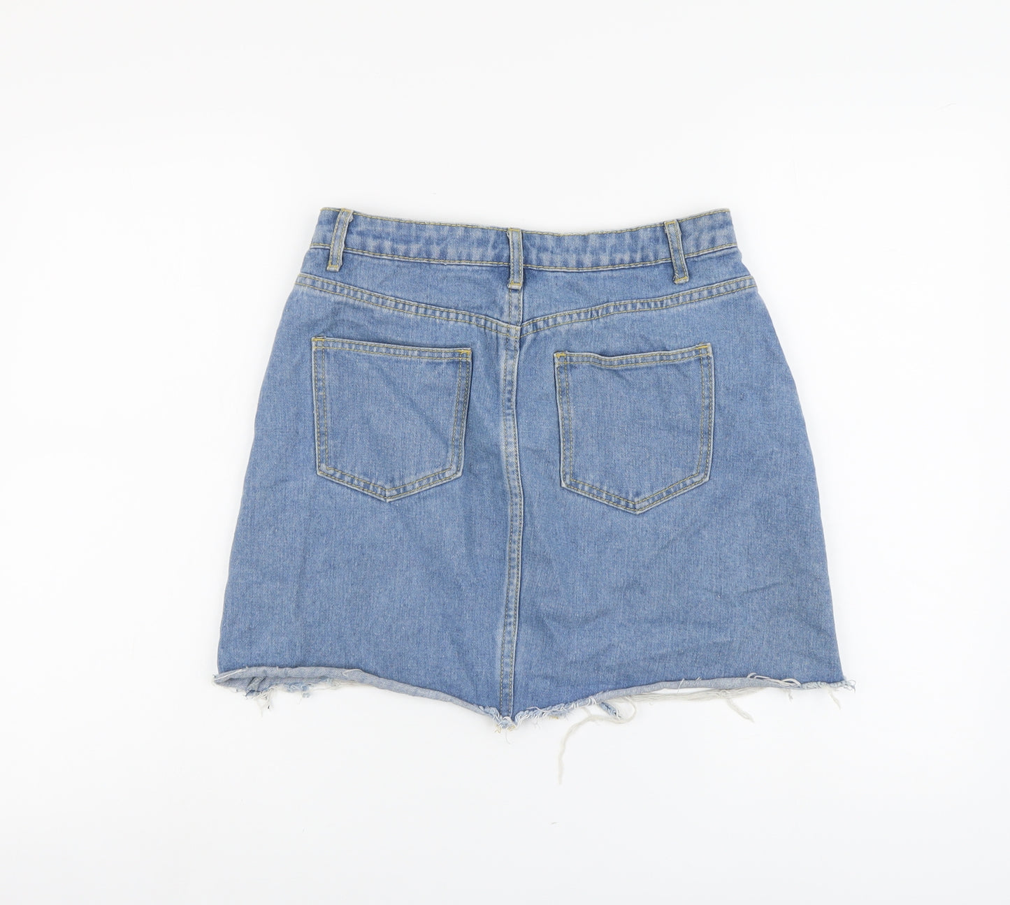 Missguided Womens Blue Cotton Mini Skirt Size 10 Button - Distressed