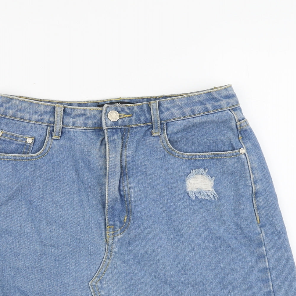 Missguided Womens Blue Cotton Mini Skirt Size 10 Button - Distressed