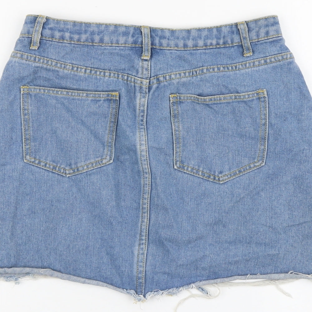 Missguided Womens Blue Cotton Mini Skirt Size 10 Button - Distressed