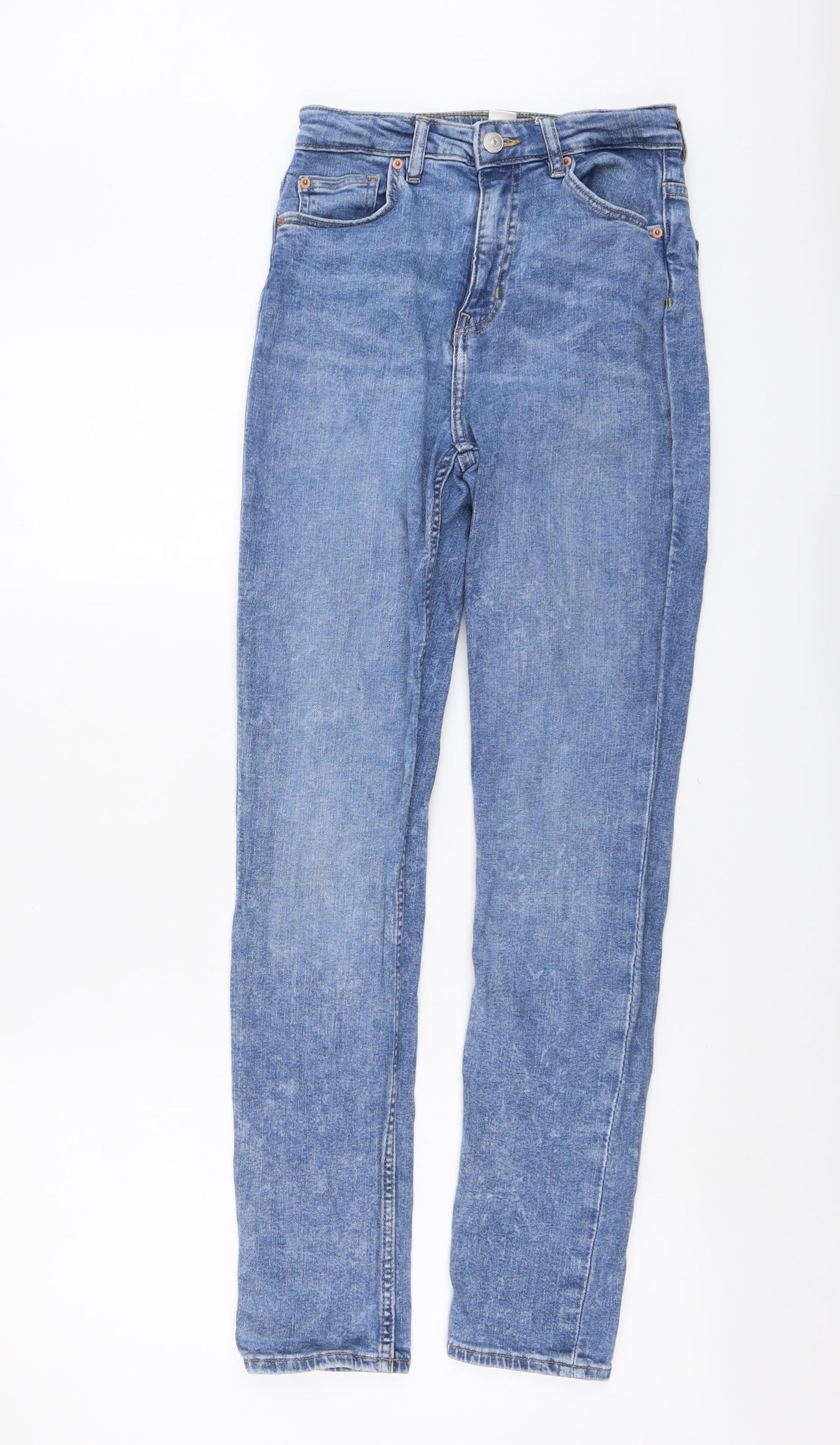H&M Womens Blue Cotton Straight Jeans Size 8 L29 in Regular Button