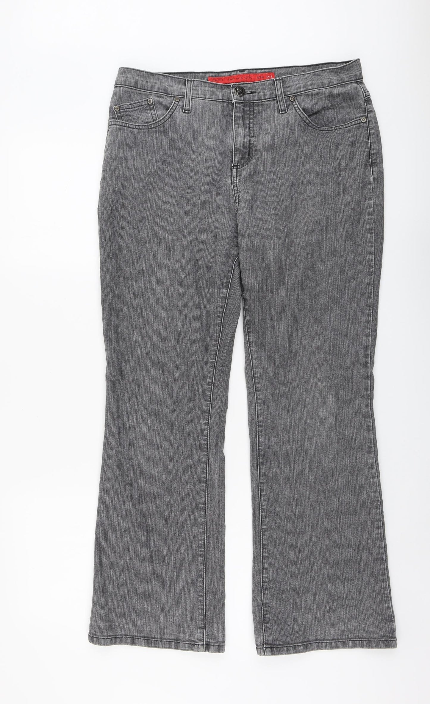 Per Una Womens Grey Cotton Bootcut Jeans Size 14 L28 in Regular Button