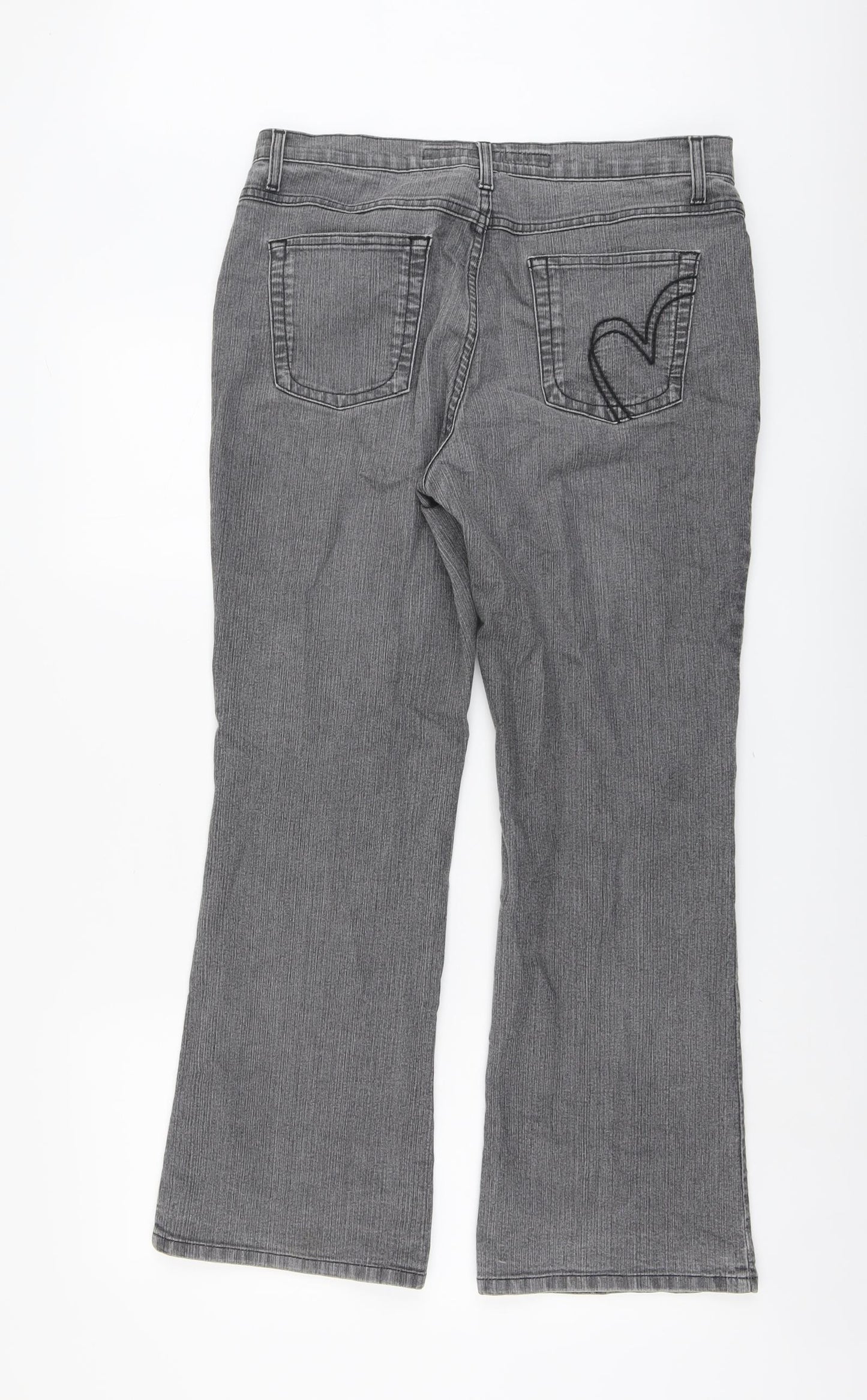 Per Una Womens Grey Cotton Bootcut Jeans Size 14 L28 in Regular Button