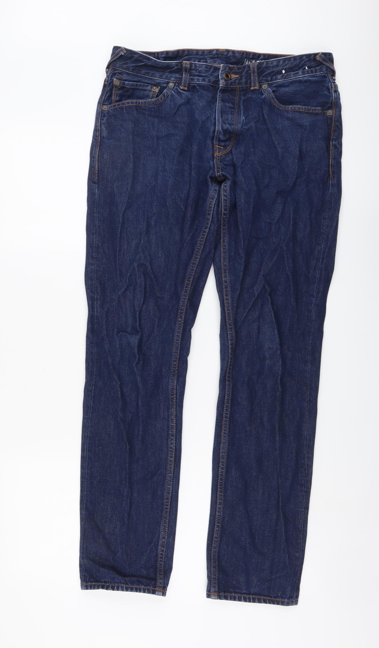 Jack Wills Mens Blue Cotton Straight Jeans Size 32 in L31 in Regular Button