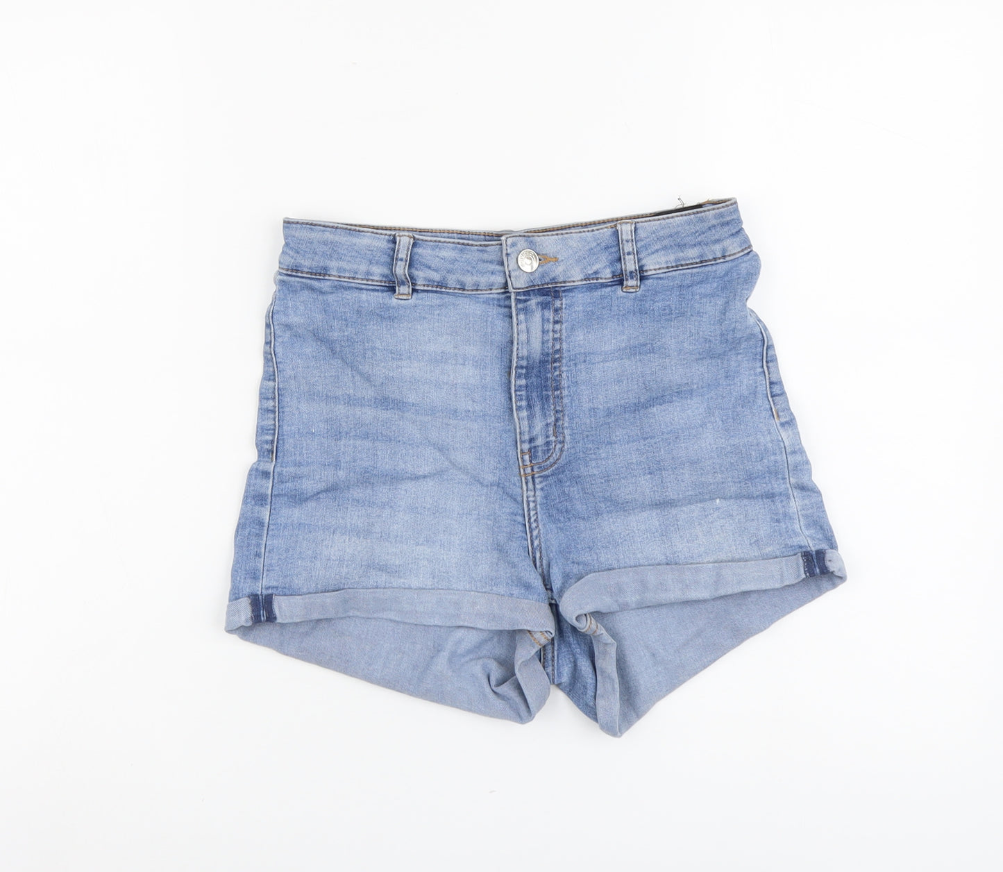 H&M Womens Blue Cotton Mom Shorts Size 10 L3 in Regular Button