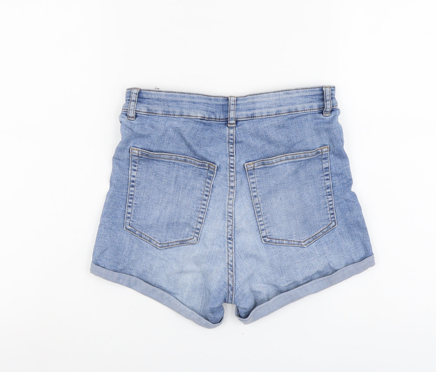 H&M Womens Blue Cotton Mom Shorts Size 10 L3 in Regular Button