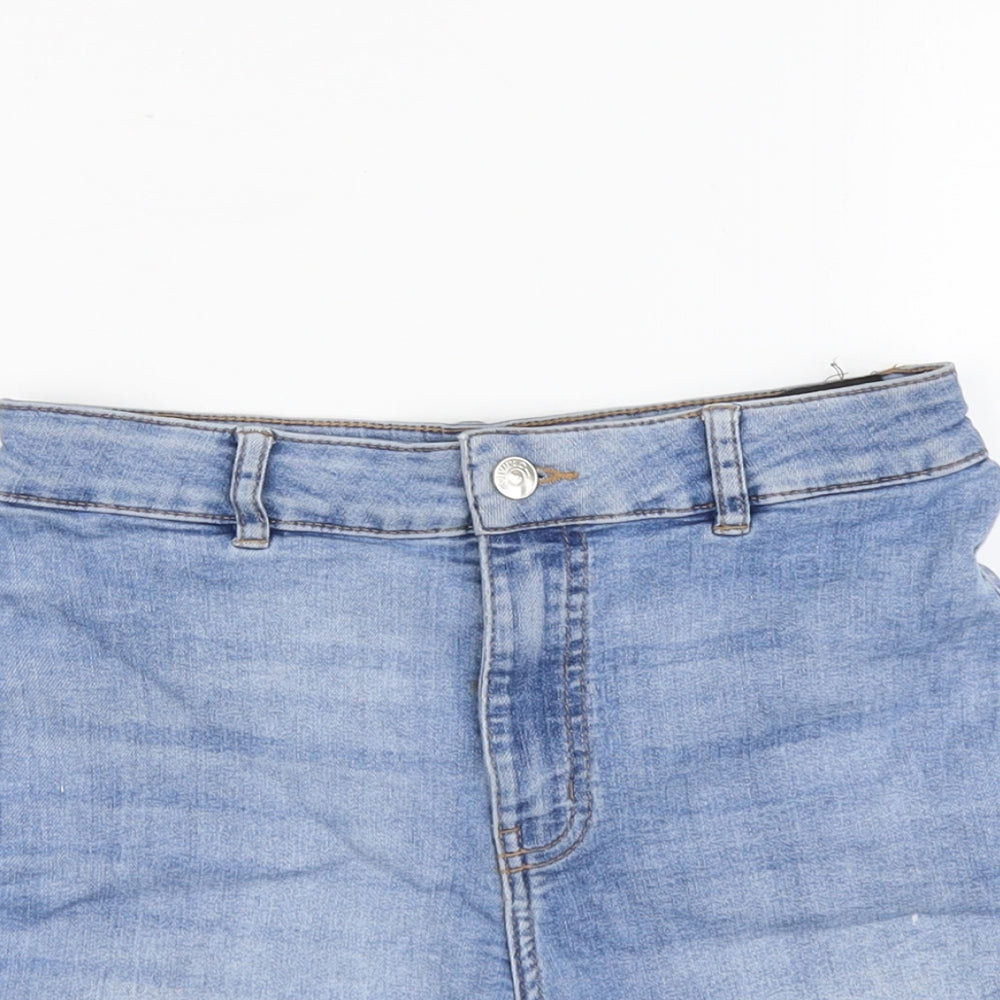 H&M Womens Blue Cotton Mom Shorts Size 10 L3 in Regular Button