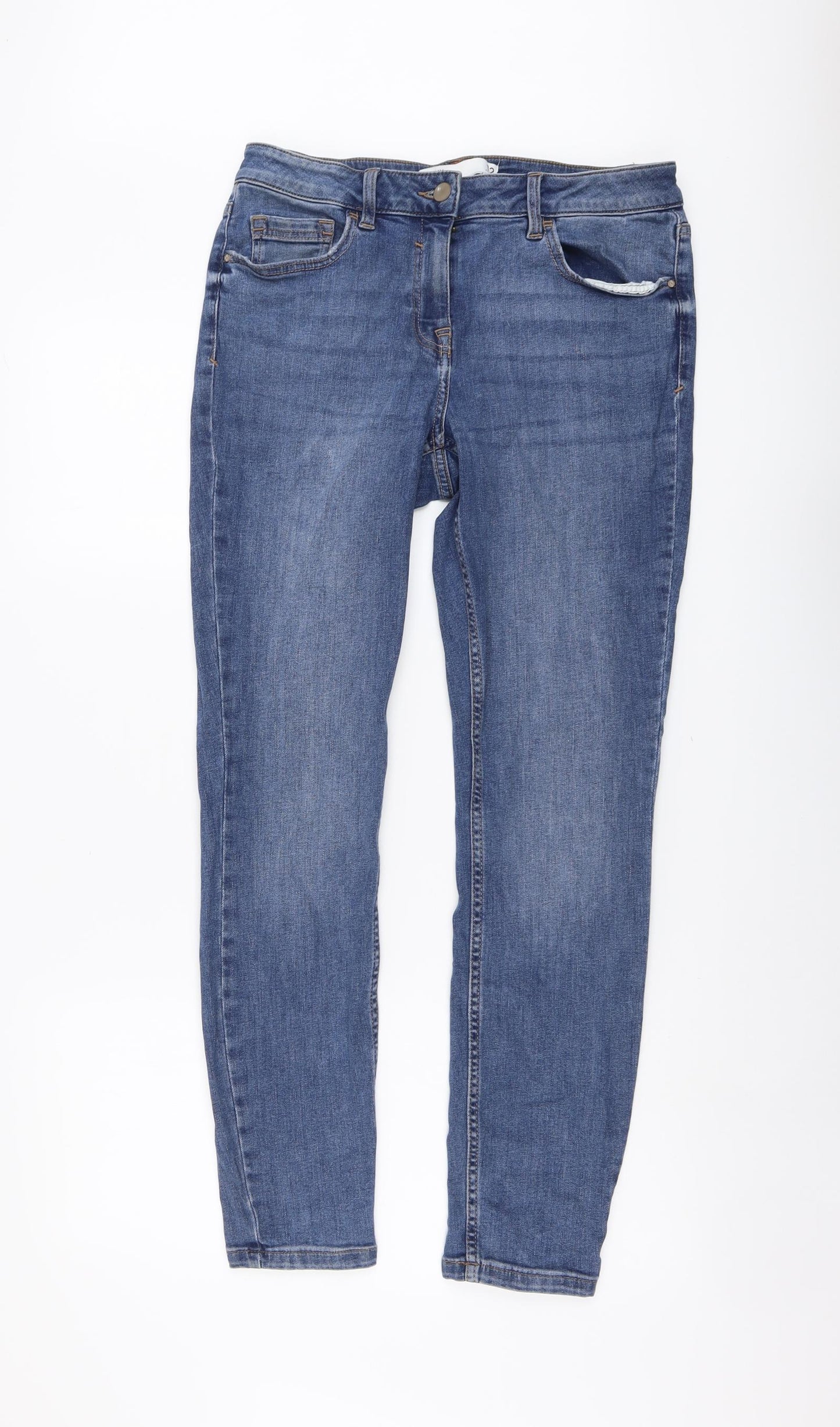 NEXT Womens Blue Cotton Skinny Jeans Size 12 L29 in Regular Button