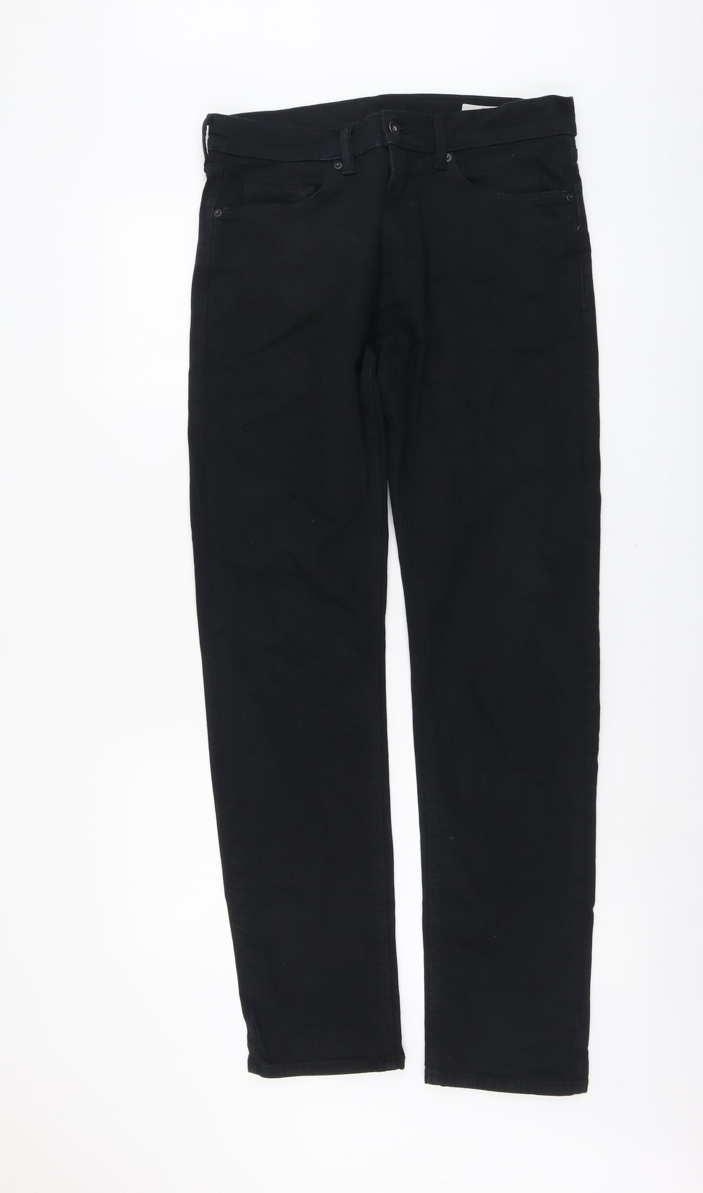 Marks and Spencer Mens Black Cotton Straight Jeans Size 32 in L33 in Slim Button