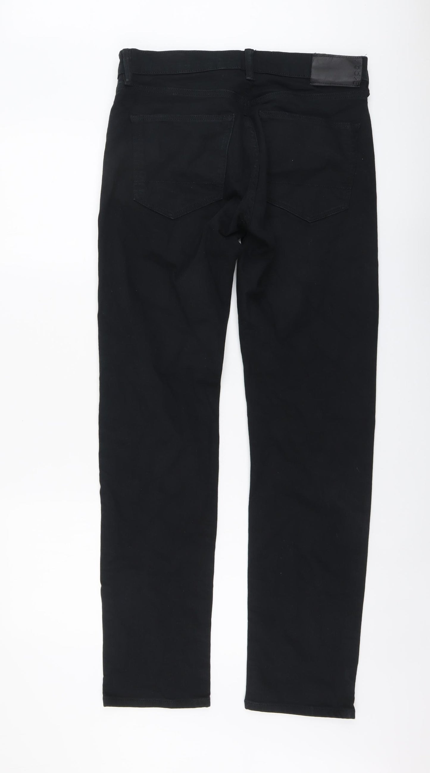 Marks and Spencer Mens Black Cotton Straight Jeans Size 32 in L33 in Slim Button