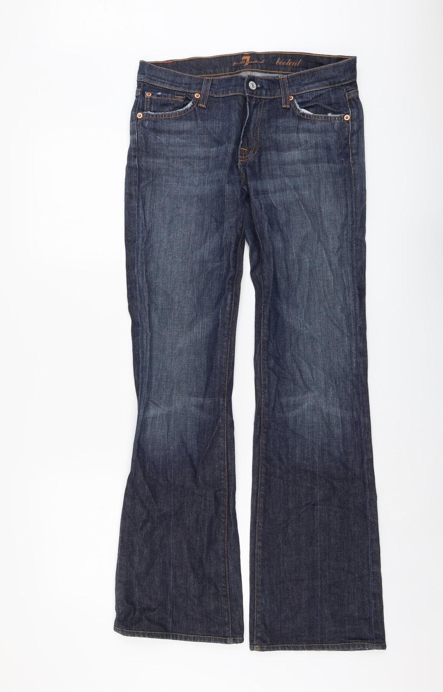 7 For All Mankind Womens Blue Cotton Bootcut Jeans Size 27 in L32 in Regular Button