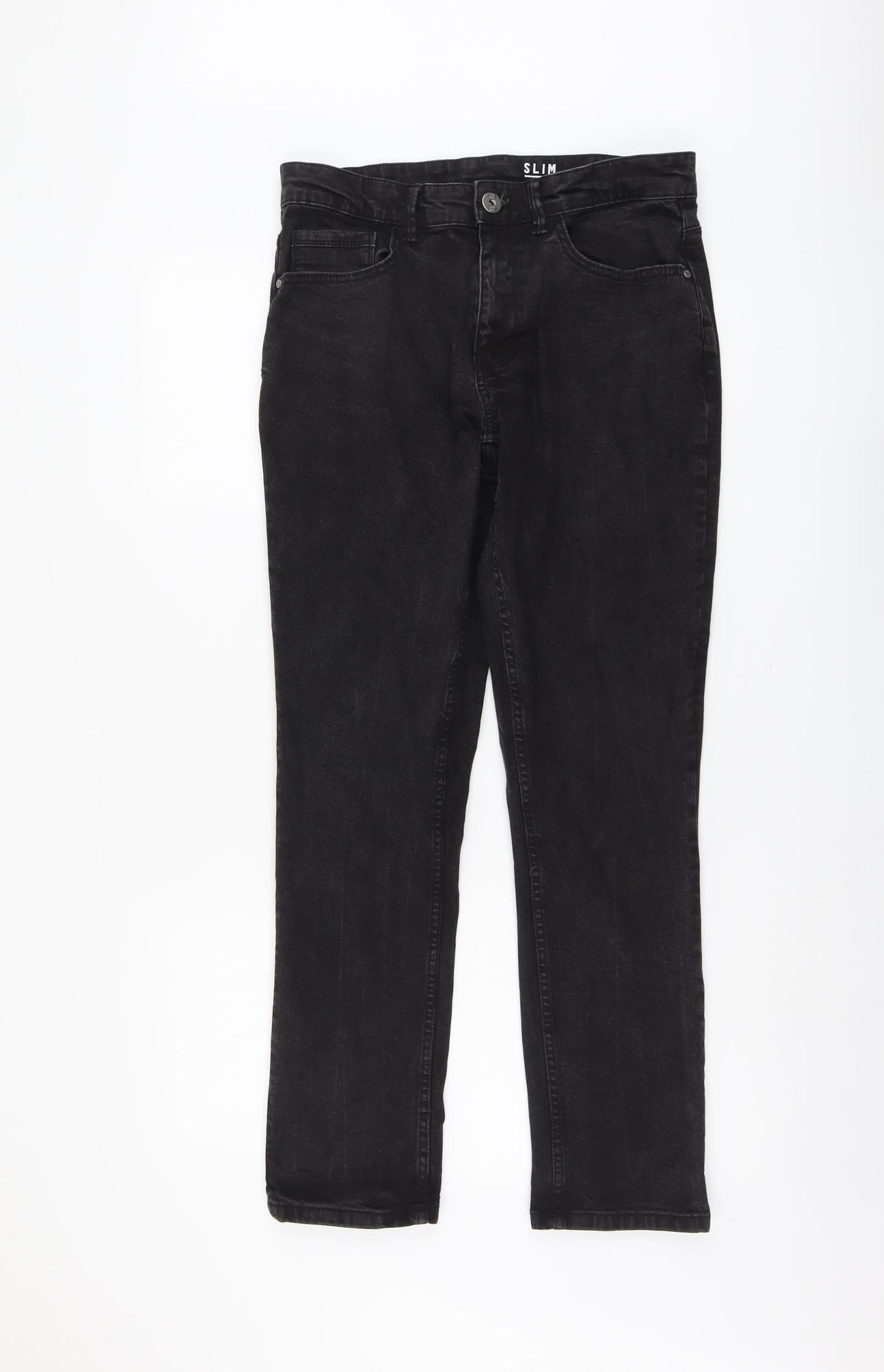 George Mens Black Cotton Straight Jeans Size 32 in L29 in Slim Button