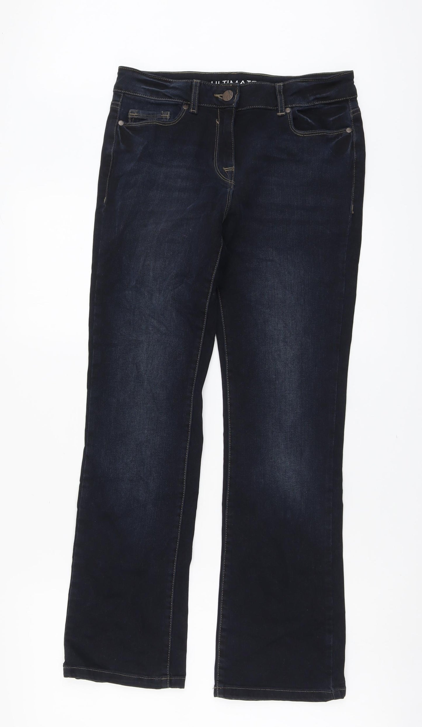 NEXT Womens Blue Cotton Straight Jeans Size 12 L28 in Regular Button