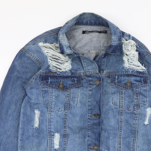 Denim Club Womens Blue Jacket Size 8 Button - Distressed