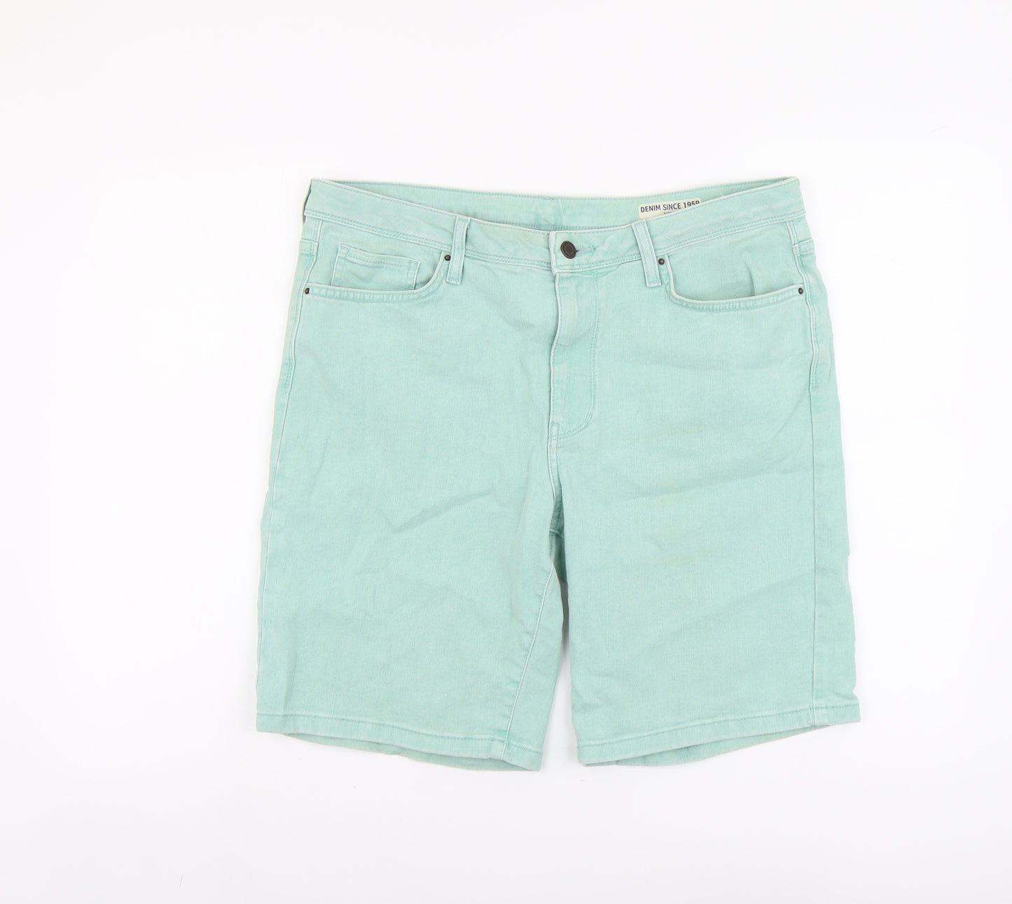Marks and Spencer Womens Green Cotton Chino Shorts Size 16 L10 in Regular Button