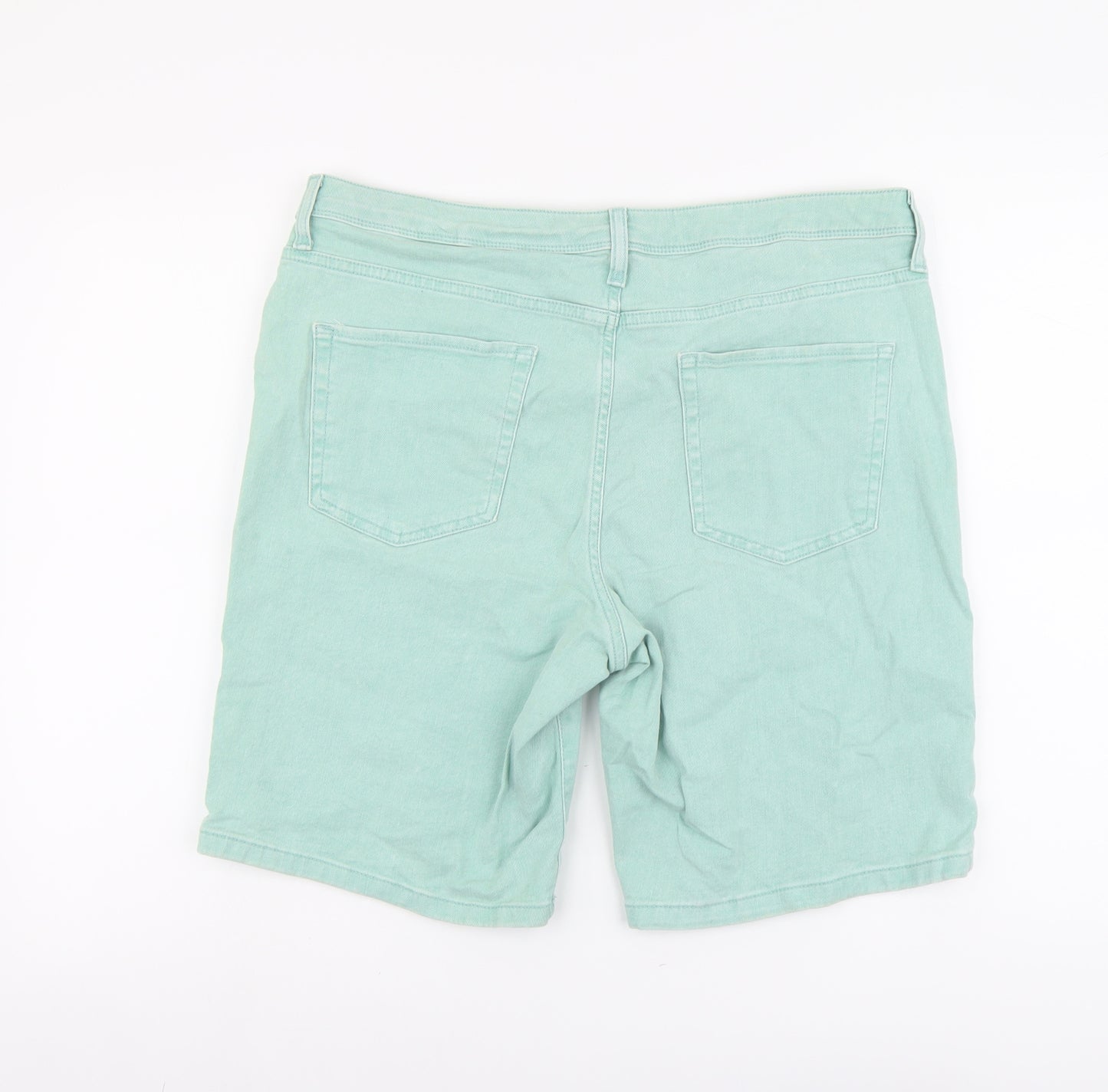 Marks and Spencer Womens Green Cotton Chino Shorts Size 16 L10 in Regular Button