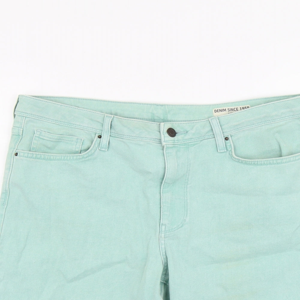 Marks and Spencer Womens Green Cotton Chino Shorts Size 16 L10 in Regular Button