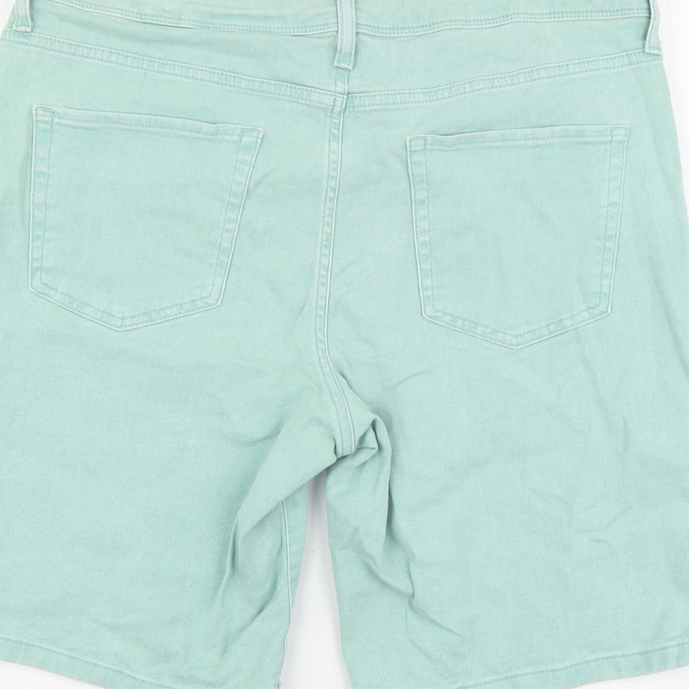 Marks and Spencer Womens Green Cotton Chino Shorts Size 16 L10 in Regular Button