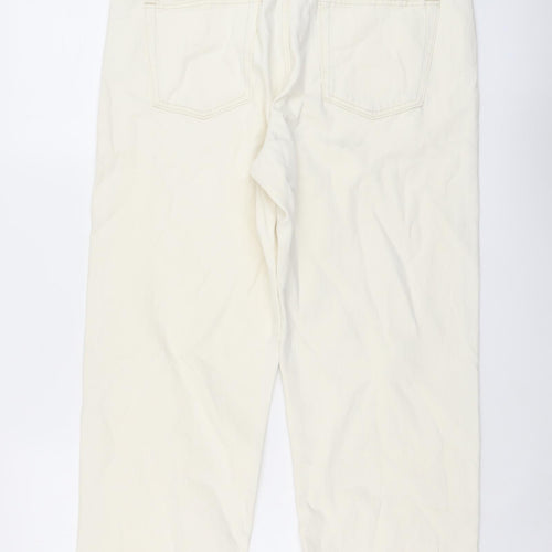 Marks and Spencer Womens Ivory Cotton Straight Jeans Size 14 L25 in Regular Button