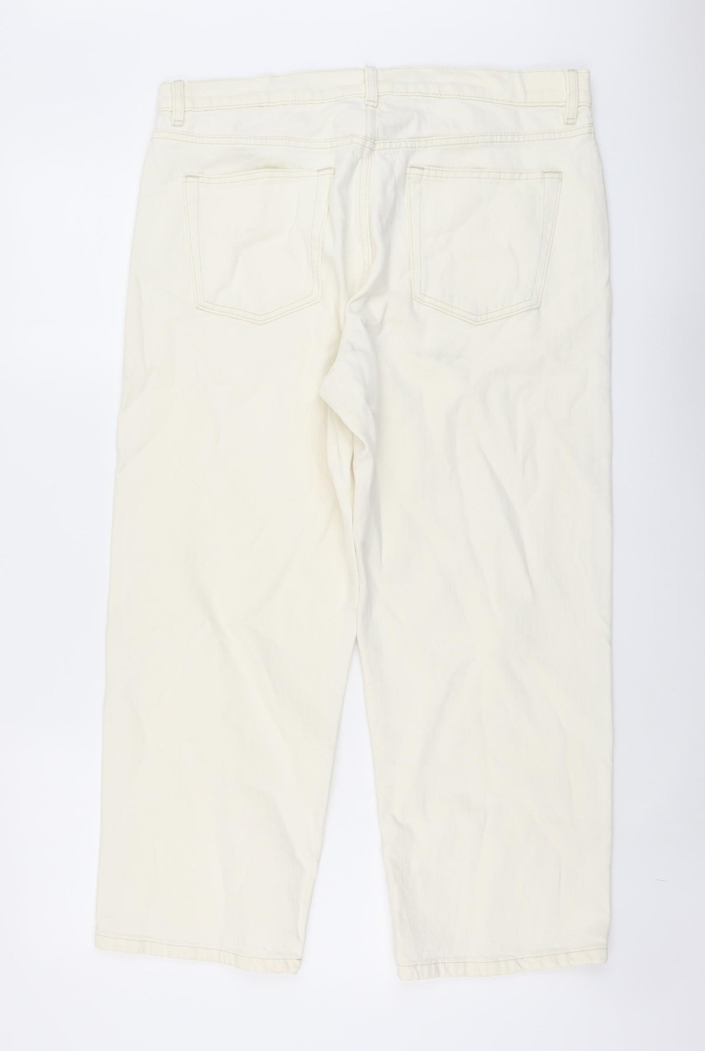Marks and Spencer Womens Ivory Cotton Straight Jeans Size 14 L25 in Regular Button