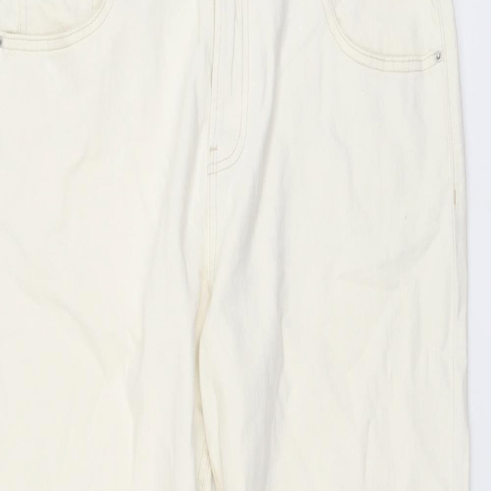 Marks and Spencer Womens Ivory Cotton Straight Jeans Size 14 L25 in Regular Button