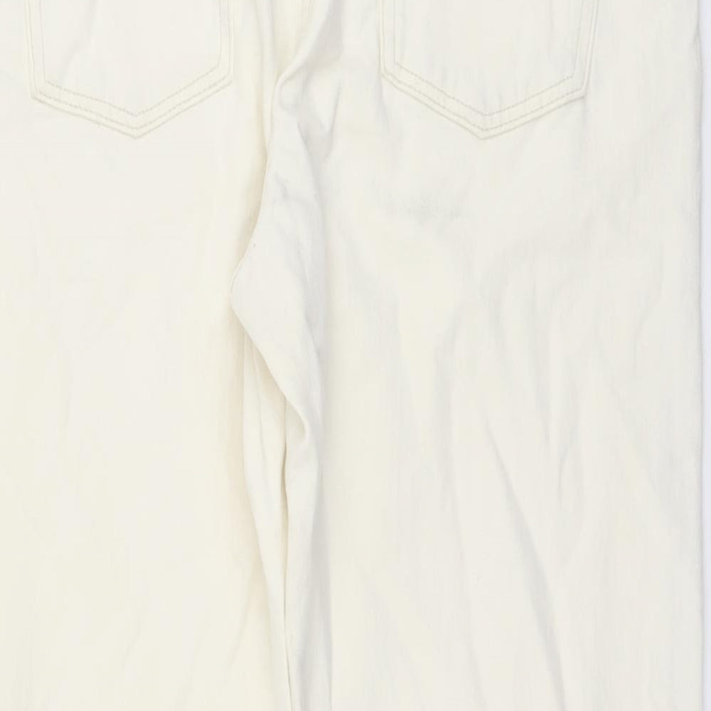 Marks and Spencer Womens Ivory Cotton Straight Jeans Size 14 L25 in Regular Button