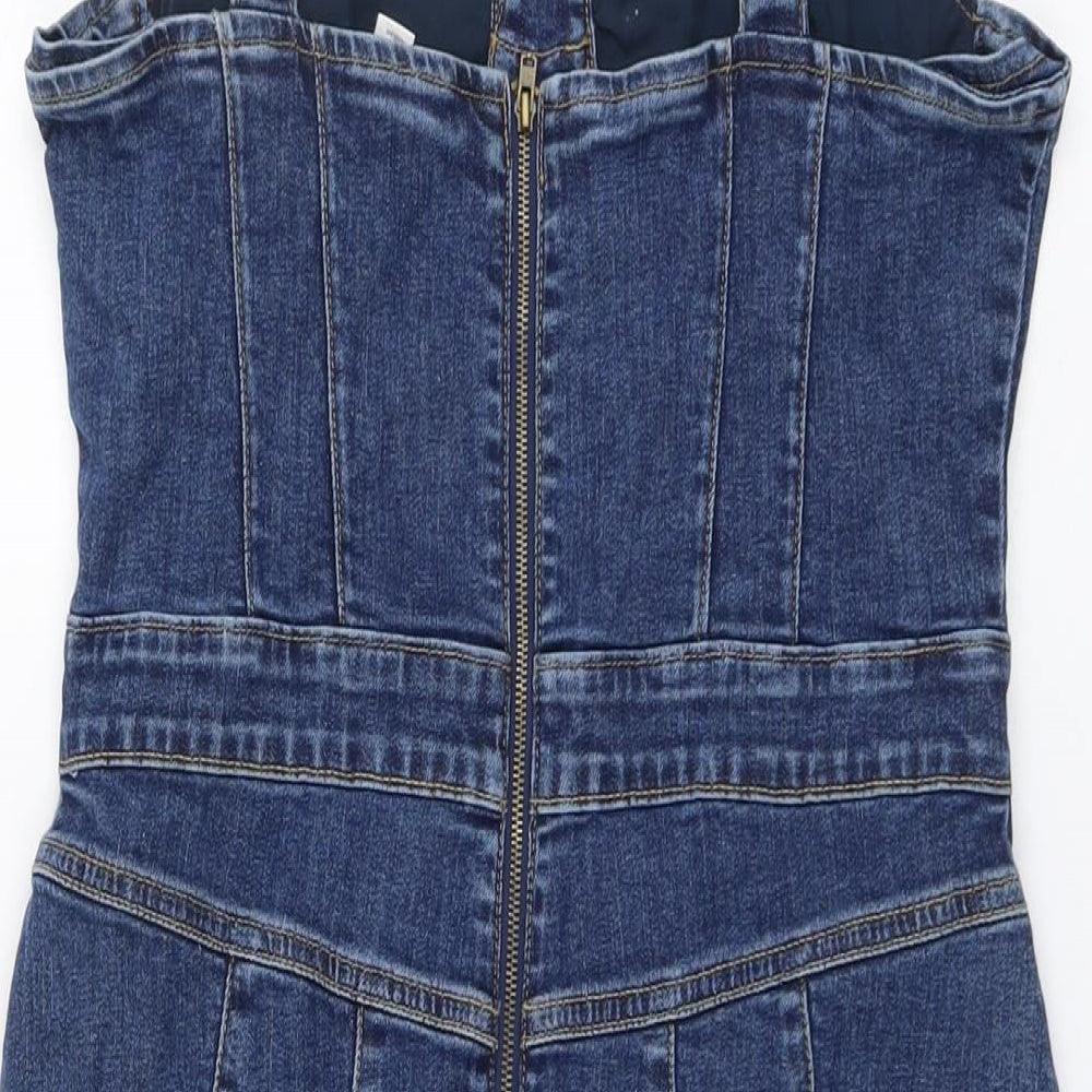Urban Bliss Womens Blue Cotton Bodycon Size 14 Sweetheart Zip