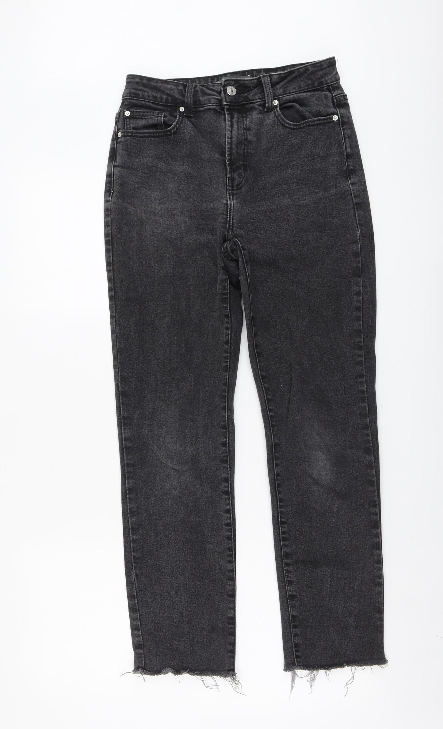 Denim & Co. Womens Grey Cotton Straight Jeans Size 8 L28 in Regular Button