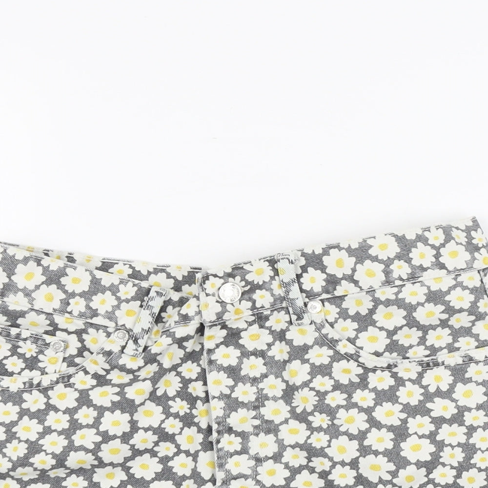 Zara Womens Grey Floral Cotton Hot Pants Shorts Size 10 L3 in Regular Button