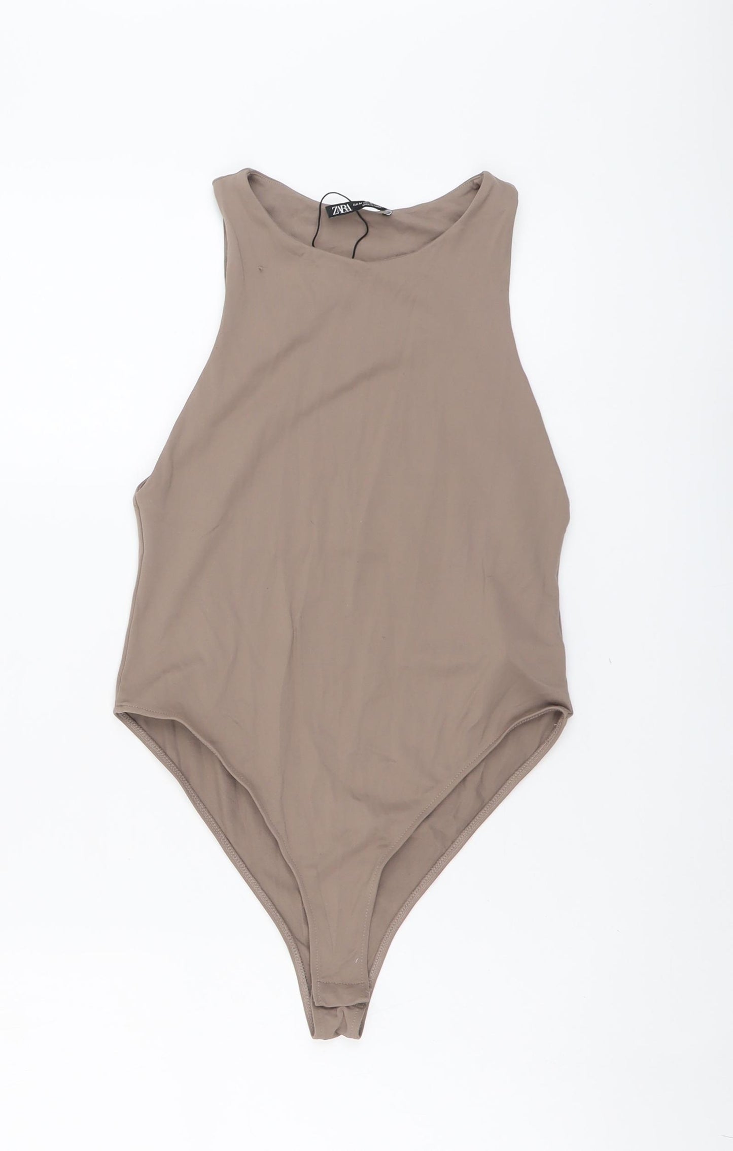 Zara Womens Beige Polyester Bodysuit One-Piece Size M Snap