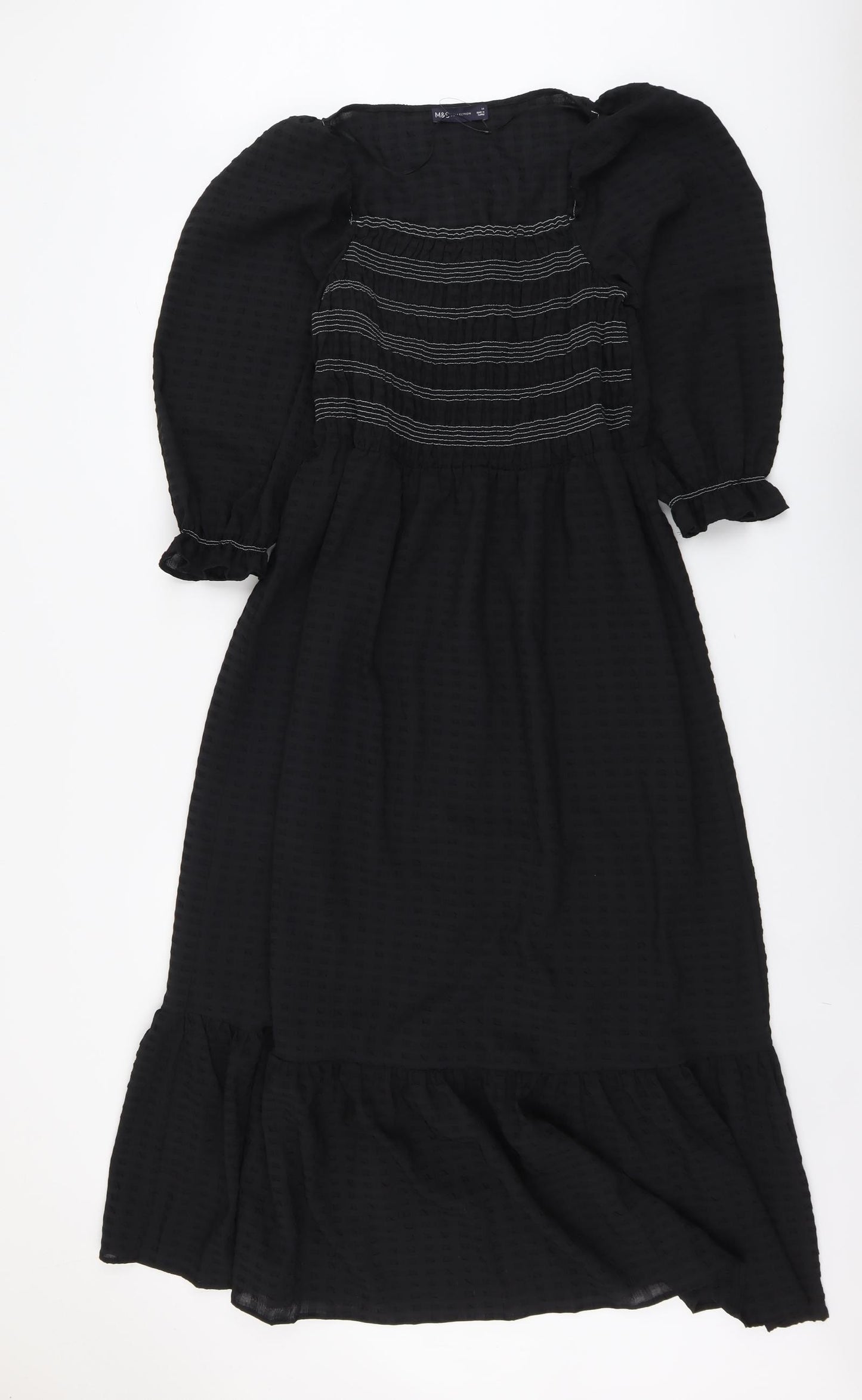 Marks and Spencer Womens Black Striped Polyester Fit & Flare Size 14 Round Neck Pullover