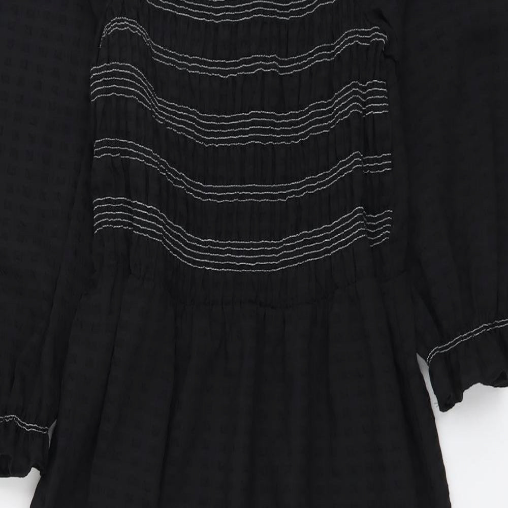 Marks and Spencer Womens Black Striped Polyester Fit & Flare Size 14 Round Neck Pullover