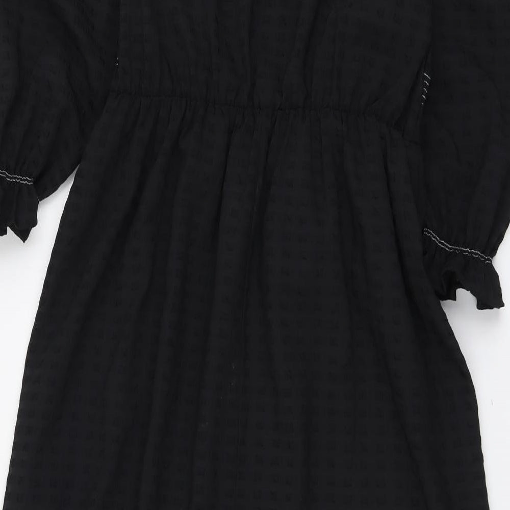 Marks and Spencer Womens Black Striped Polyester Fit & Flare Size 14 Round Neck Pullover
