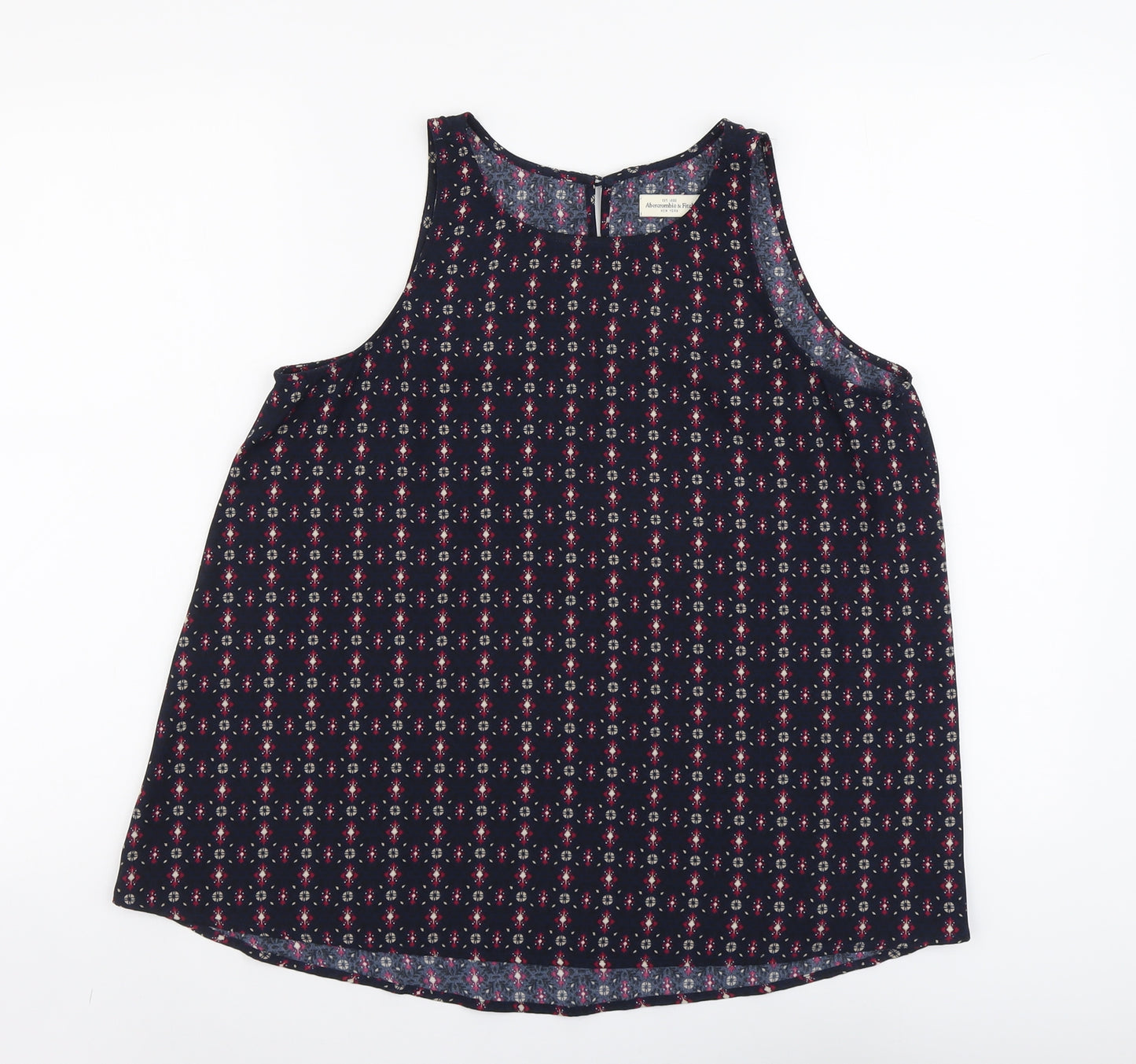 Abercrombie & Fitch Womens Blue Geometric Viscose Basic Tank Size S Scoop Neck