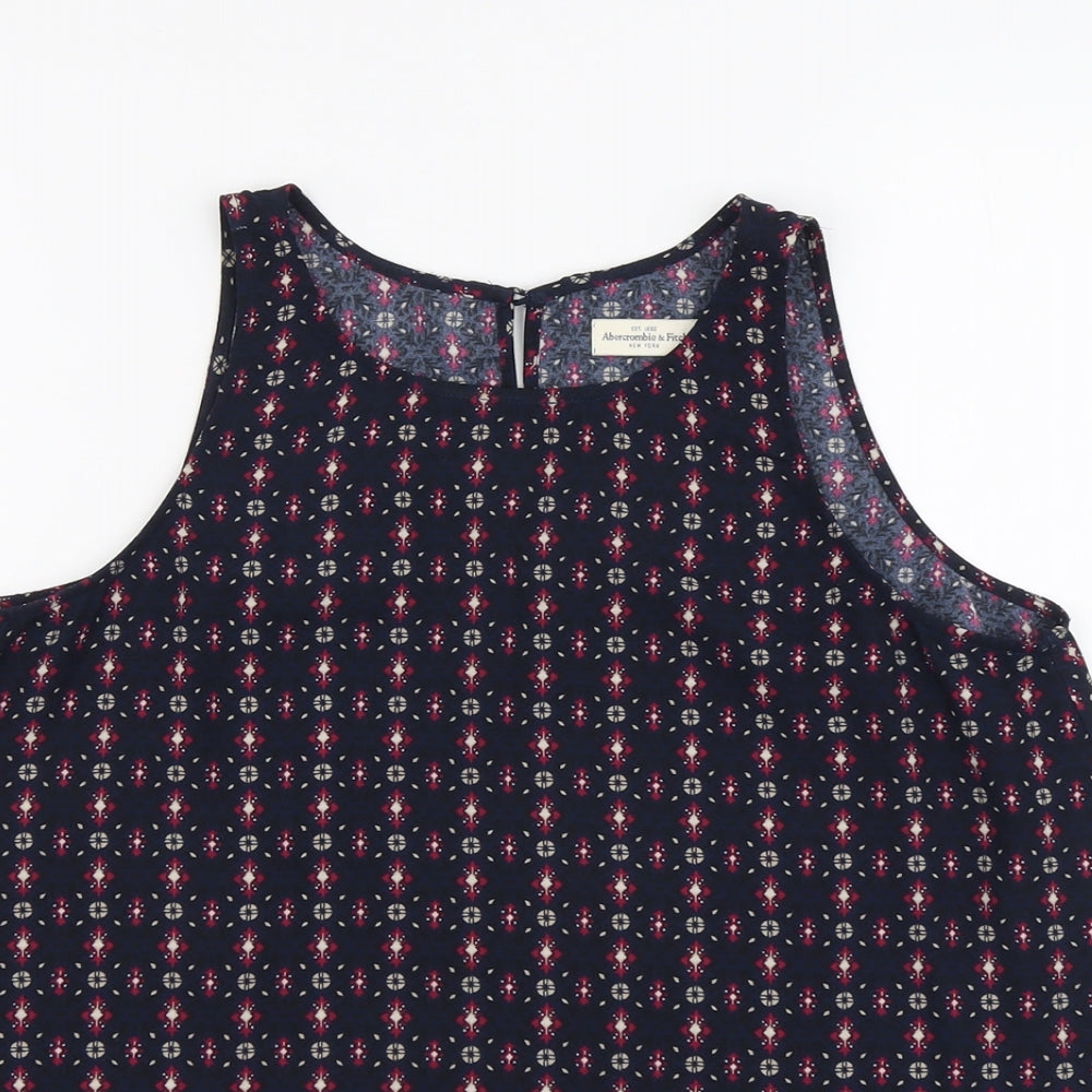 Abercrombie & Fitch Womens Blue Geometric Viscose Basic Tank Size S Scoop Neck