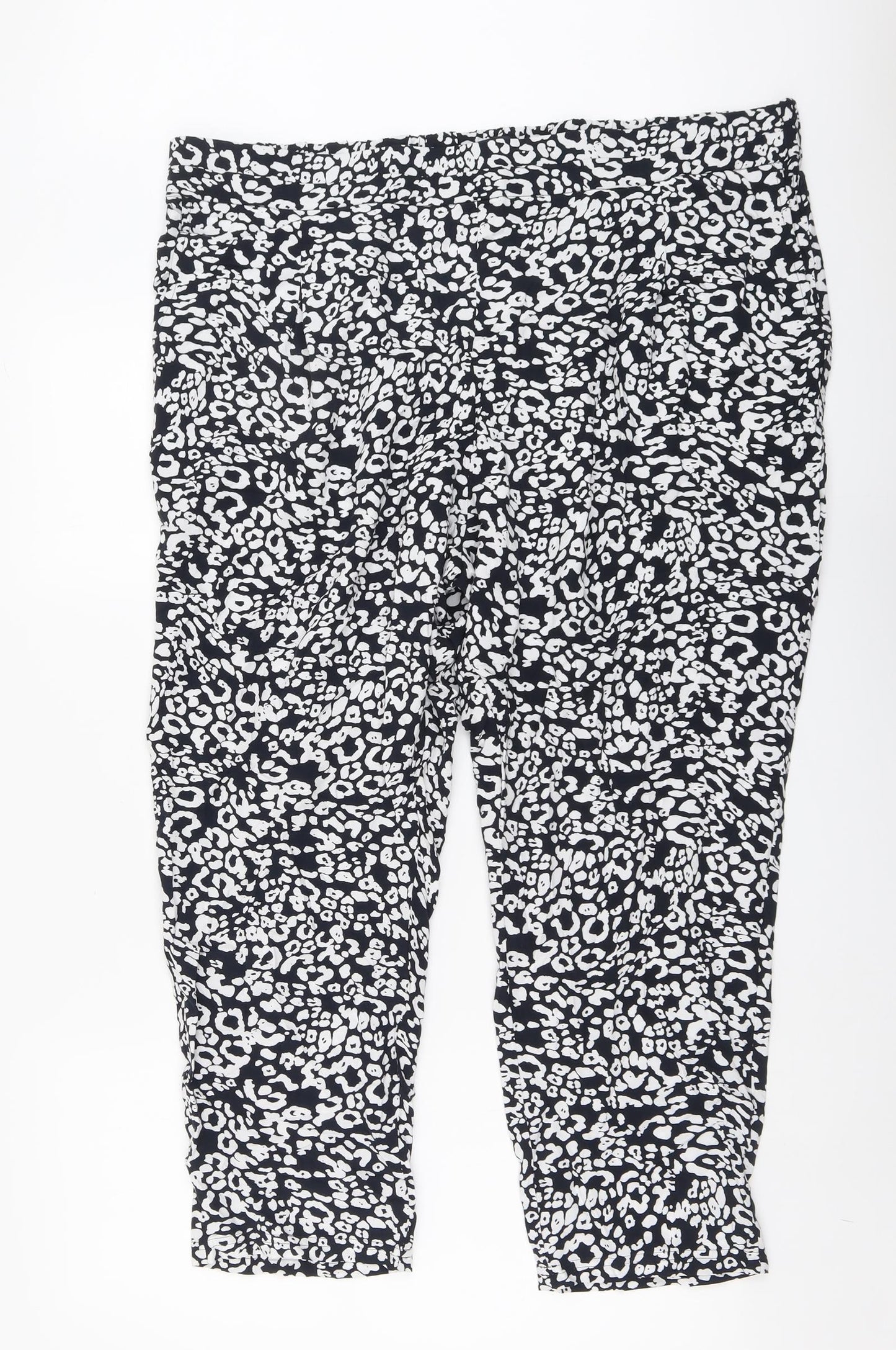 Marks and Spencer Womens Blue Animal Print Viscose Trousers Size 22 L25 in Regular - Leopard Pattern