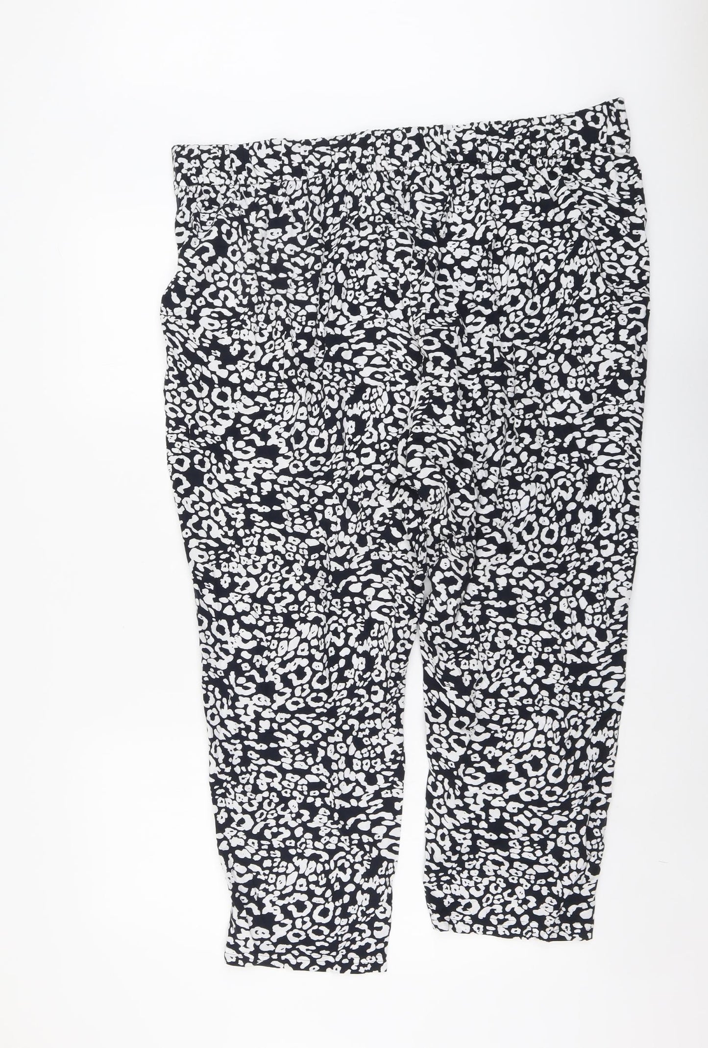 Marks and Spencer Womens Blue Animal Print Viscose Trousers Size 22 L25 in Regular - Leopard Pattern