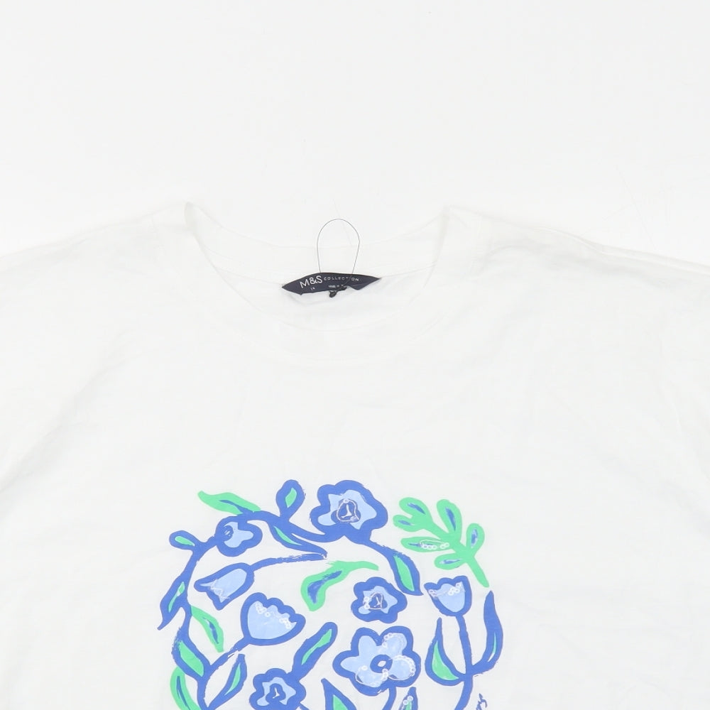 Marks and Spencer Womens White Viscose Basic T-Shirt Size 14 Round Neck