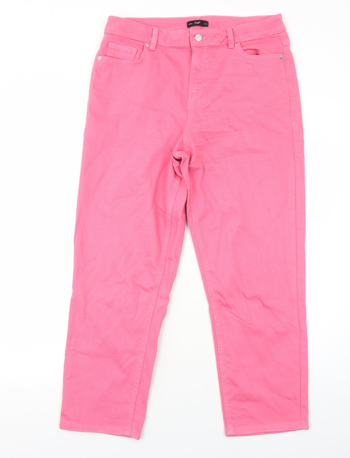 F&F Womens Pink Cotton Straight Jeans Size 14 Regular Zip
