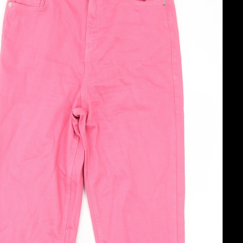 F&F Womens Pink Cotton Straight Jeans Size 14 Regular Zip