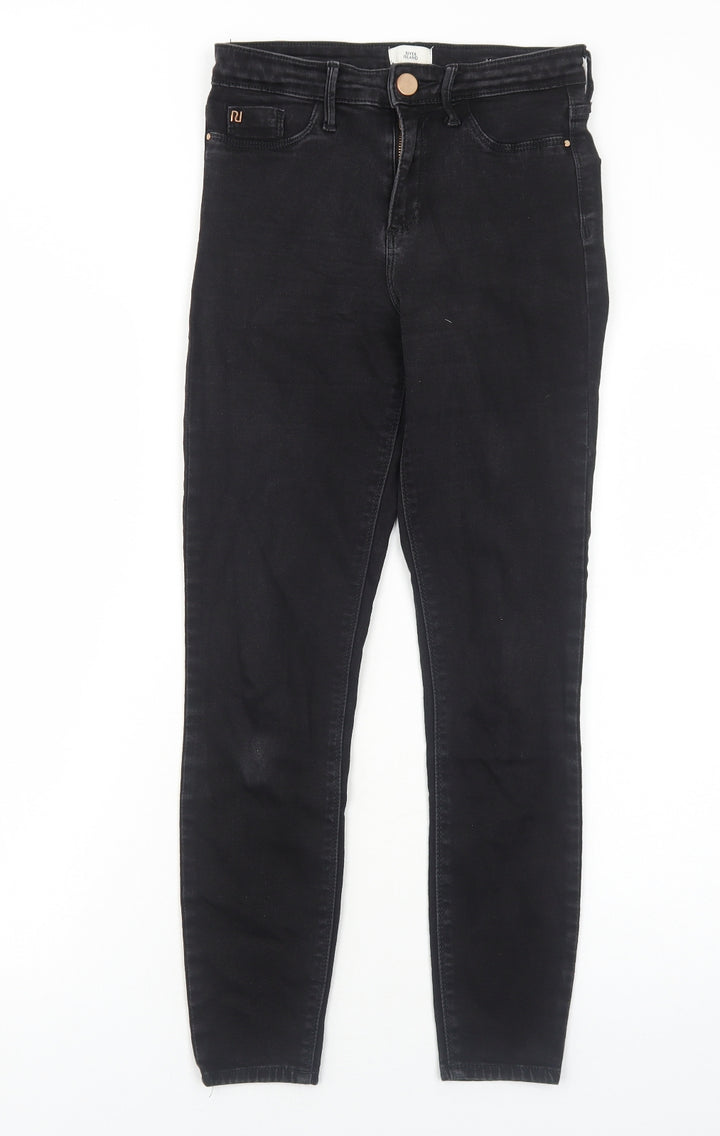 River Island Womens Black Cotton Straight Jeans Size 8 Regular Zip