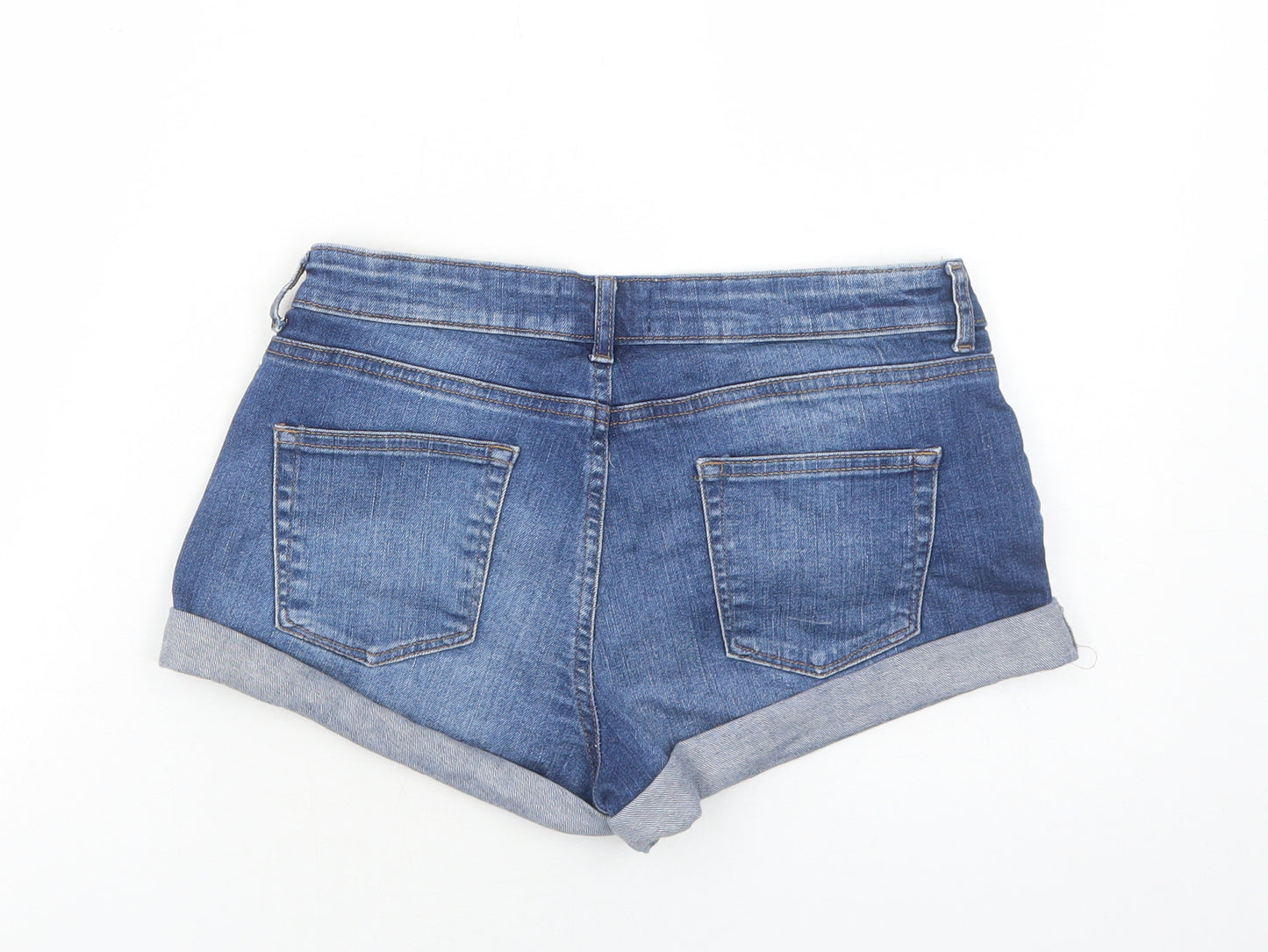 Miss Selfridge Womens Blue Cotton Hot Pants Shorts Size 10 Regular Button