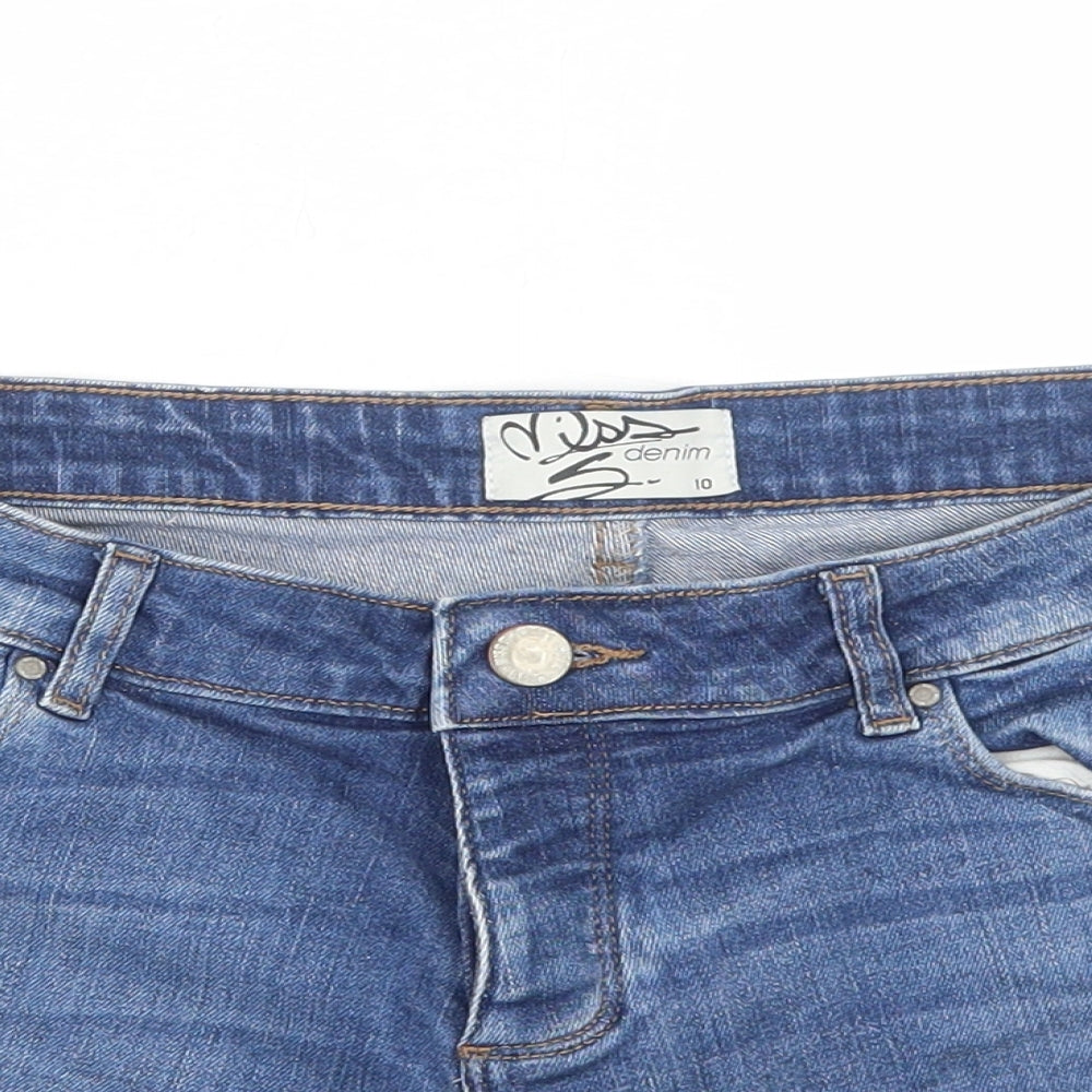 Miss Selfridge Womens Blue Cotton Hot Pants Shorts Size 10 Regular Button