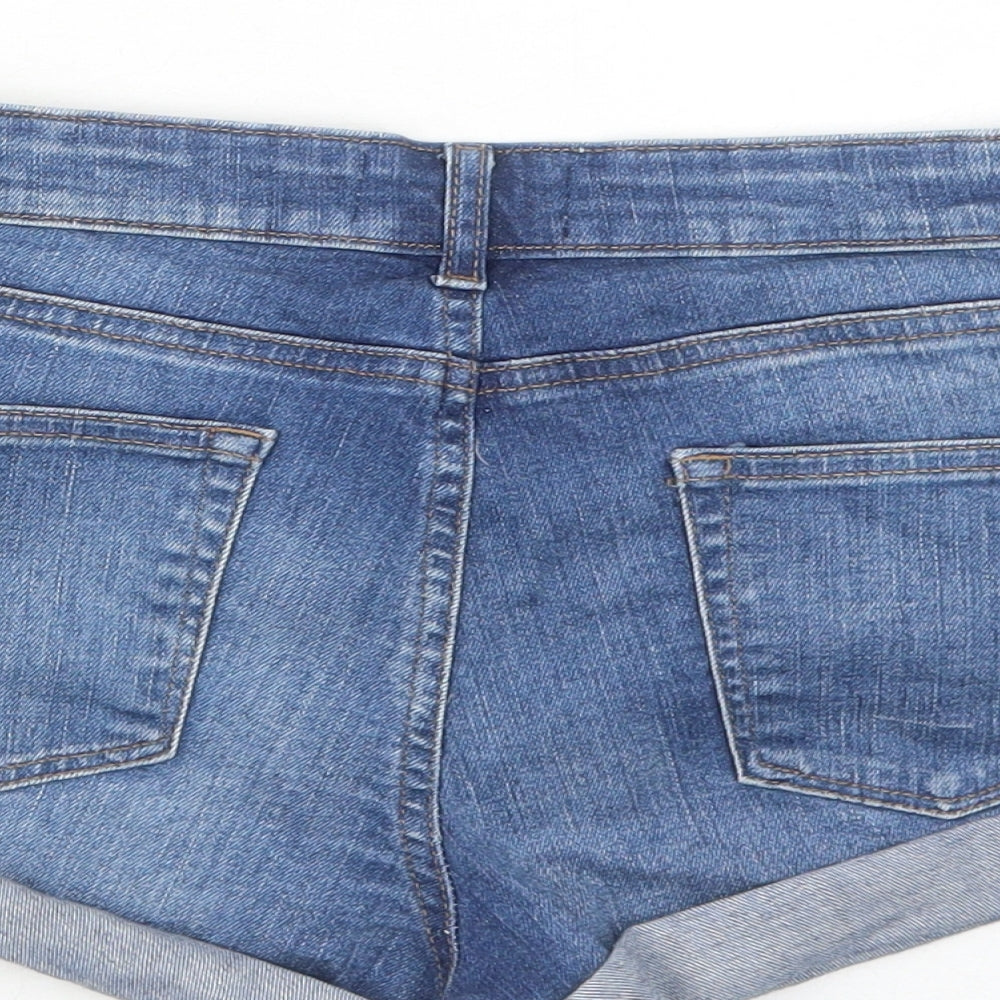 Miss Selfridge Womens Blue Cotton Hot Pants Shorts Size 10 Regular Button